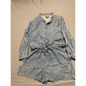 Level 99 Womens Blue Lyocell Linen Long Sleeve Button Front Romper Size S 57871